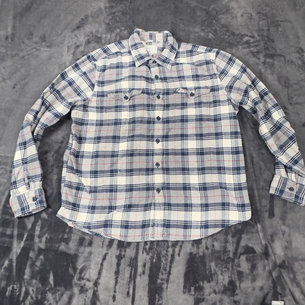 American Eagle Flannel Shirt Mens Large Blue Plaid Super Soft Cotton 2834